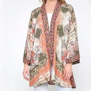 Aratta Silent Journey Abstract Animal Kimono Ruana Boho Size L/XL NWT